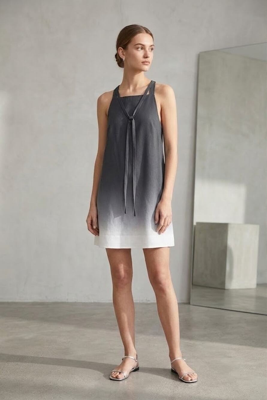 COS Ombré Halter Mini Dress Gray White Womens US 12